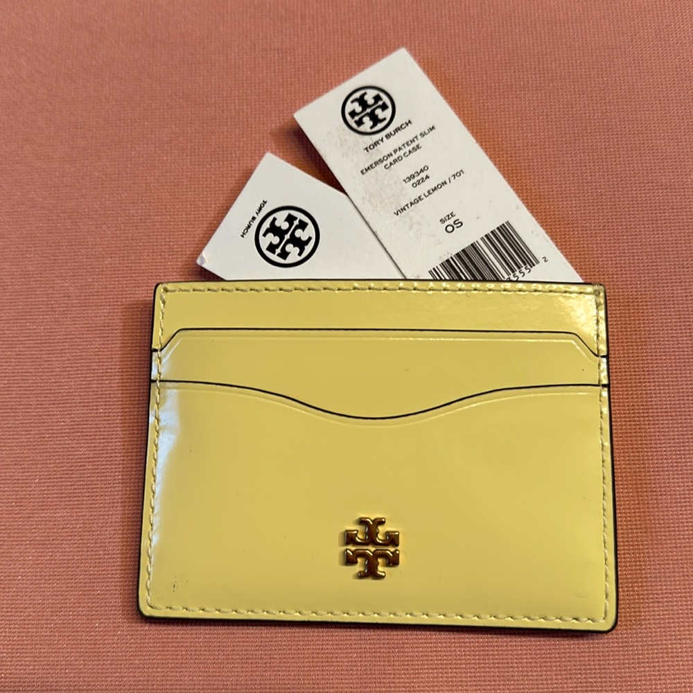 New TORY Burch Patent Leather Card Case. Yellow.